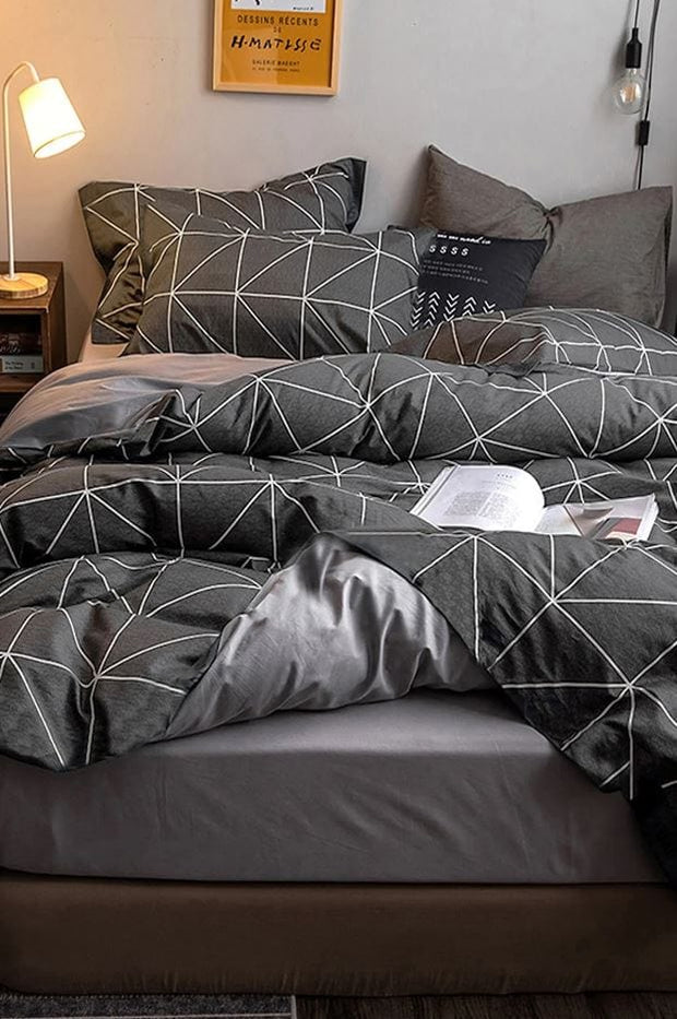 Hillkar Global Biancheria Da Letto Ranforce di cotone Pyramid Grigio, 200 x 220 cm