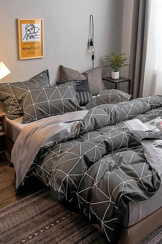 Hillkar Global Biancheria Da Letto Ranforce di cotone Pyramid Grigio, 200 x 220 cm