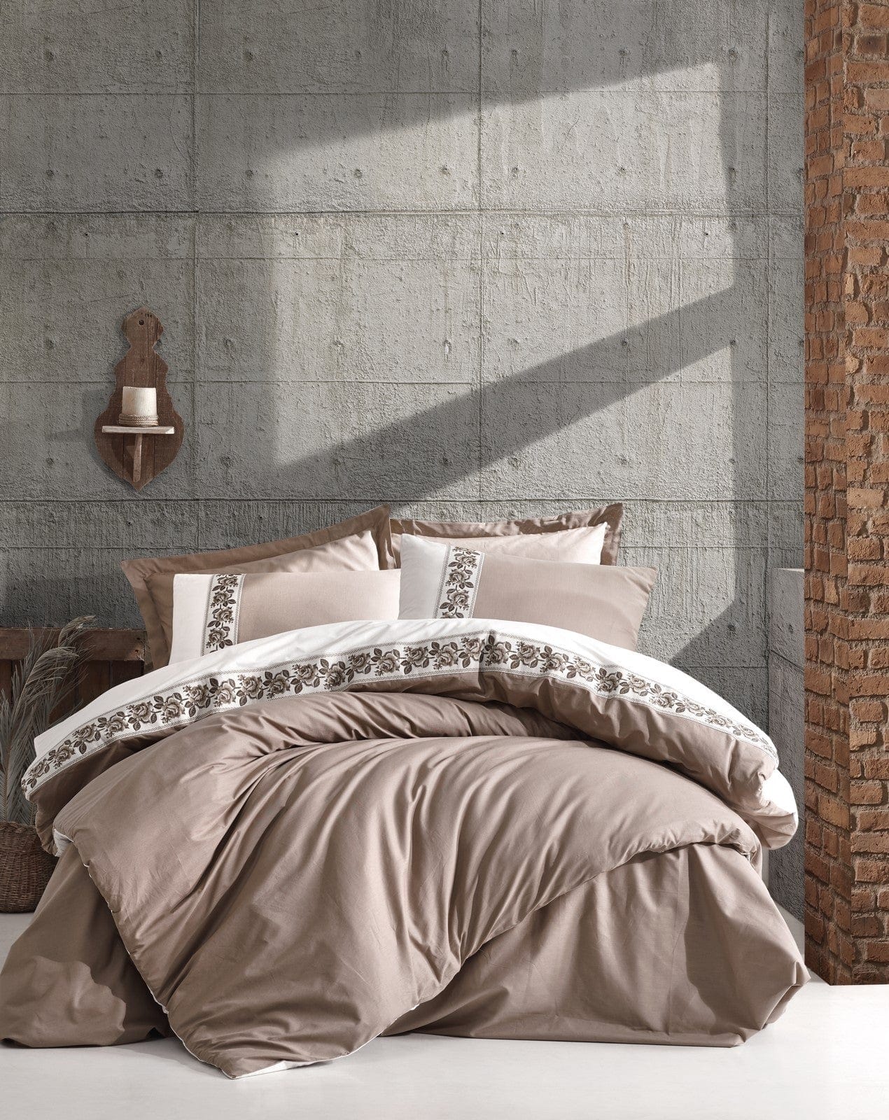 Biancheria Da Letto Ranforce di cotone Rosinda Beige, 200 x 220 cm