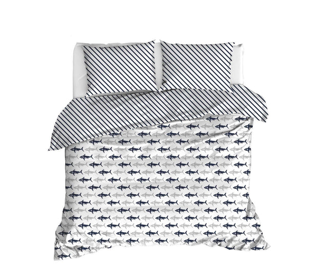 Asir Biancheria Da Letto Ranforce di cotone Shark Blu, 200 x 220 cm