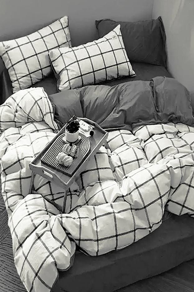 Hillkar Global Biancheria Da Letto Ranforce di cotone Square Bianco e Nero, 200 x 220 cm