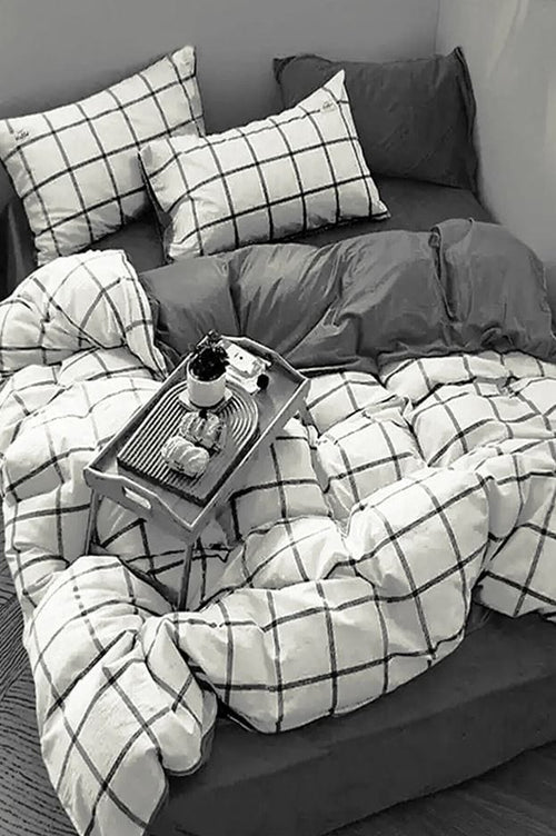 Hillkar Global Biancheria Da Letto Ranforce di cotone Square Bianco e Nero, 200 x 220 cm