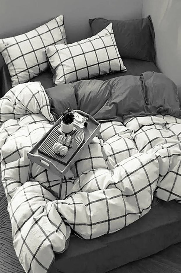 Hillkar Global Biancheria Da Letto Ranforce di cotone Square Bianco e Nero, 200 x 220 cm
