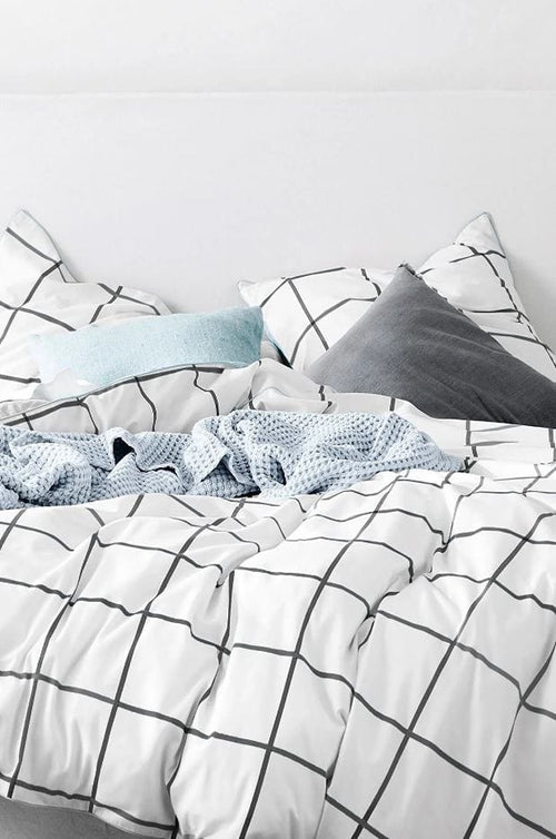 Hillkar Global Biancheria Da Letto Ranforce di cotone Square Bianco e Nero, 200 x 220 cm