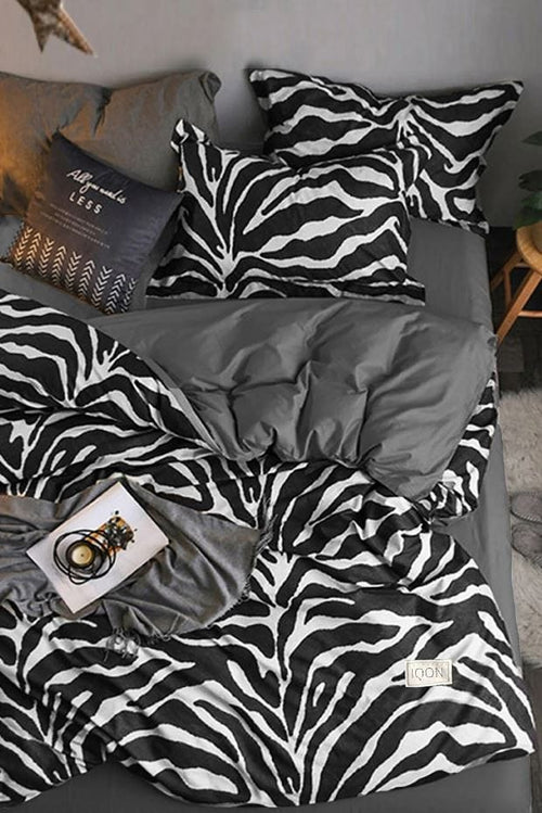 Hillkar Global Biancheria Da Letto Ranforce di cotone Zebra Bianco e Nero, 200 x 220 cm