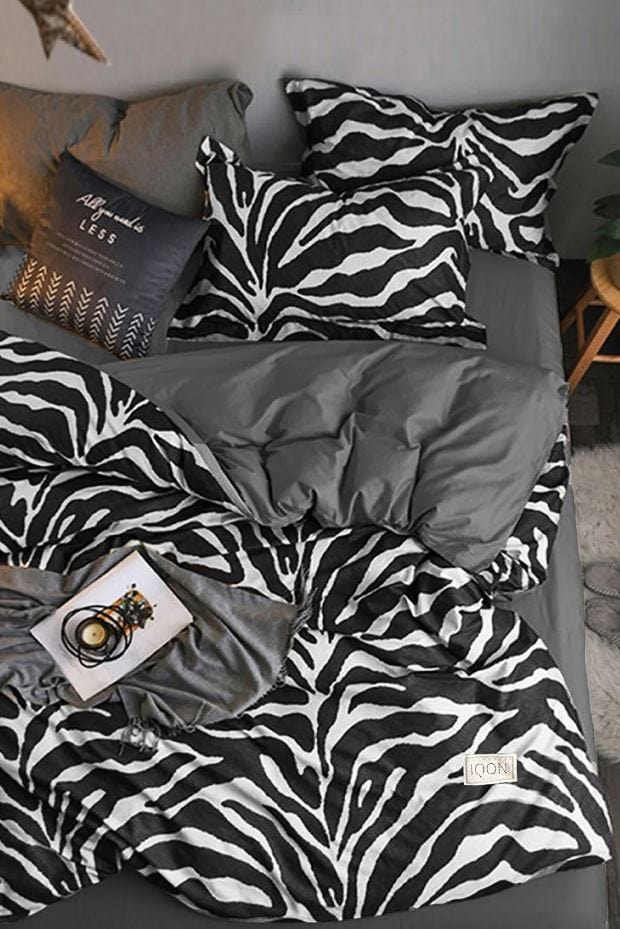 Hillkar Global Biancheria Da Letto Ranforce di cotone Zebra Bianco e Nero, 200 x 220 cm