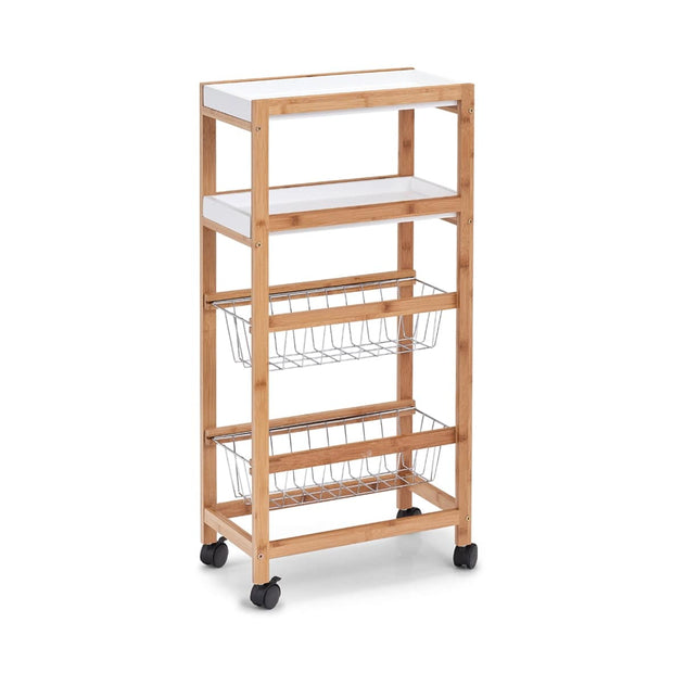 Zeller Carrello da cucina con 4 vani portaoggetti, MDF di bambù naturale, l40xl22xh83 cm