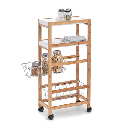 Zeller Carrello da cucina con 4 vani portaoggetti, MDF di bambù naturale, l40xl22xh83 cm