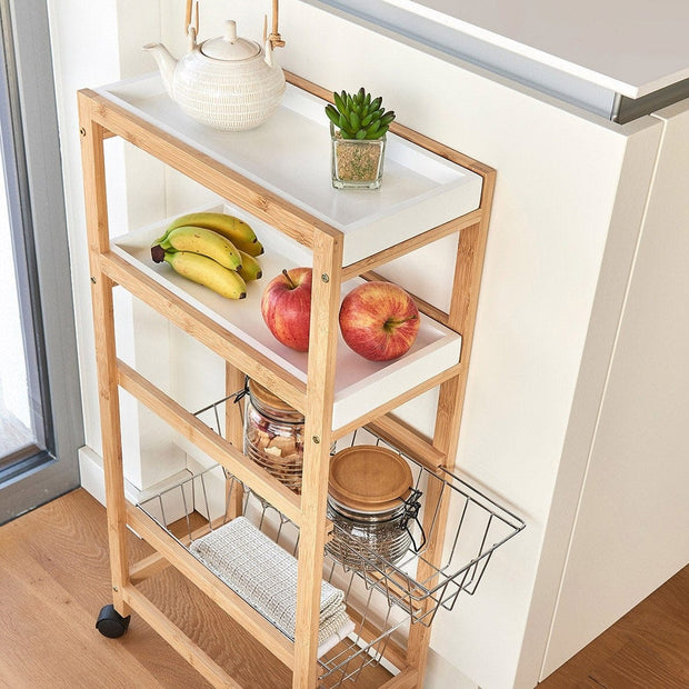 Zeller Carrello da cucina con 4 vani portaoggetti, MDF di bambù naturale, l40xl22xh83 cm