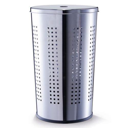 Zeller Cesto per biancheria con coperchio, Acciaio inox, Ø 30/34xH60 cm