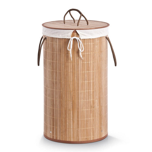 Zeller Cesto per biancheria con coperchio Cotone, Bambù naturale, Ø 35xH60 cm