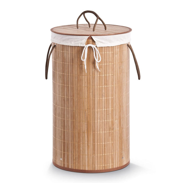 Zeller Cesto per biancheria con coperchio Cotone, Bambù naturale, Ø 35xH60 cm
