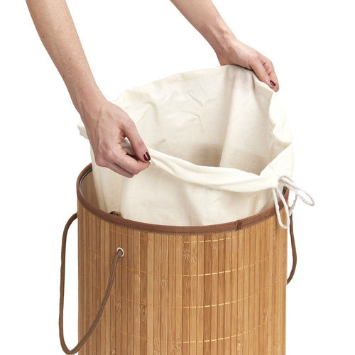 Zeller Cesto per biancheria con coperchio Cotone, Bambù naturale, Ø 35xH60 cm