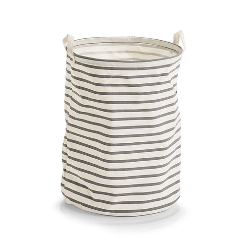 Zeller Cesto per biancheria in tessuto, Grigio a righe, Ø 38xH48 cm