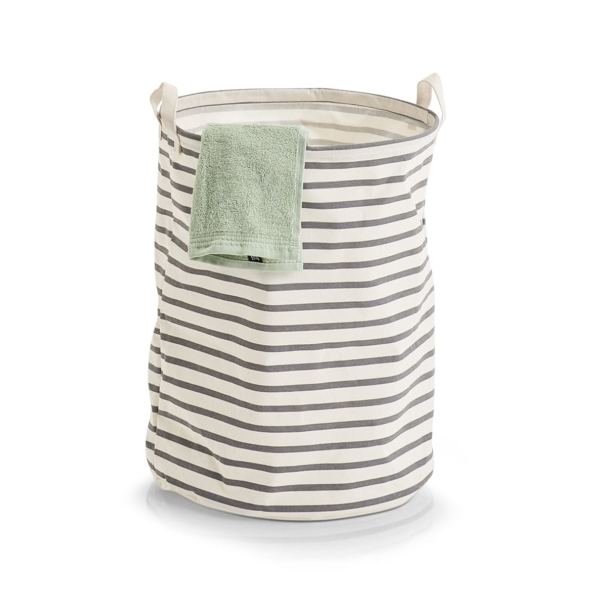 Zeller Cesto per biancheria in tessuto, Grigio a righe, Ø 38xH48 cm