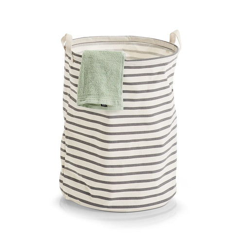 Zeller Cesto per biancheria in tessuto, Grigio a righe, Ø 38xH48 cm