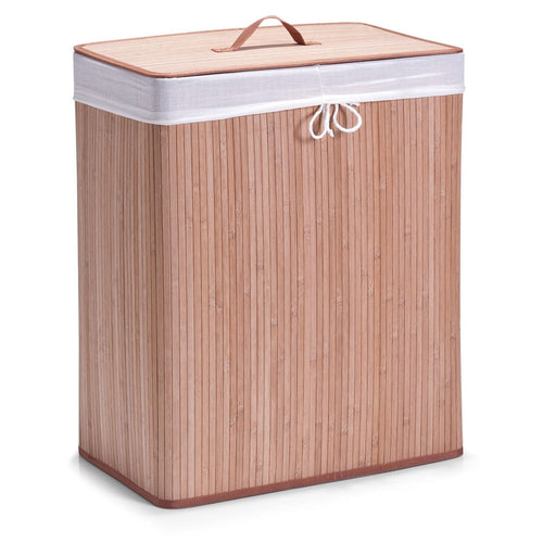 Zeller Cesto portabiancheria con coperchio e 2 scomparti Cotone, Bambù naturale, l52xl32xh63 cm