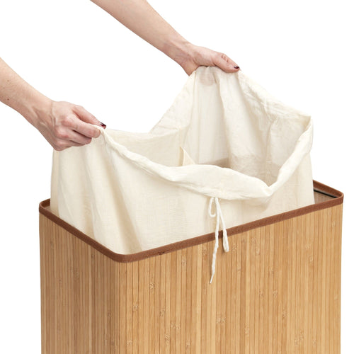 Zeller Cesto portabiancheria con coperchio e 2 scomparti Cotone, Bambù naturale, l52xl32xh63 cm