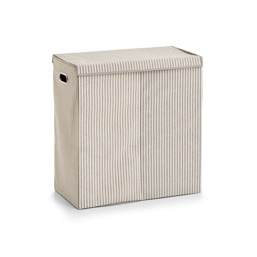 Zeller Cesto portabiancheria con coperchio e 2 scomparti, in pile, a righe beige, l61,5xL31xH63 cm