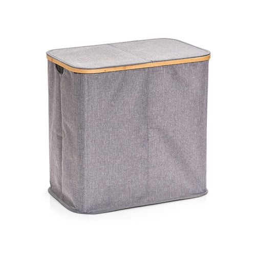 Zeller Cesto portabiancheria con coperchio e 2 scomparti, Poliestere grigio, L53,4xL33xH50 cm