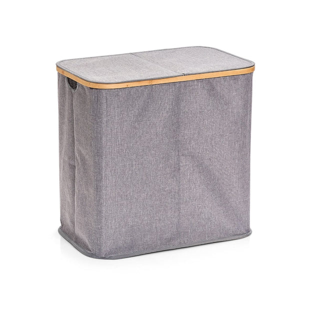Zeller Cesto portabiancheria con coperchio e 2 scomparti, Poliestere grigio, L53,4xL33xH50 cm