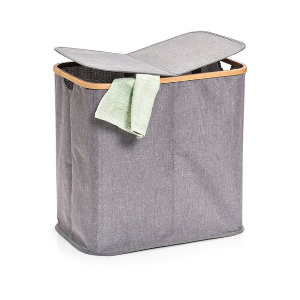 Zeller Cesto portabiancheria con coperchio e 2 scomparti, Poliestere grigio, L53,4xL33xH50 cm