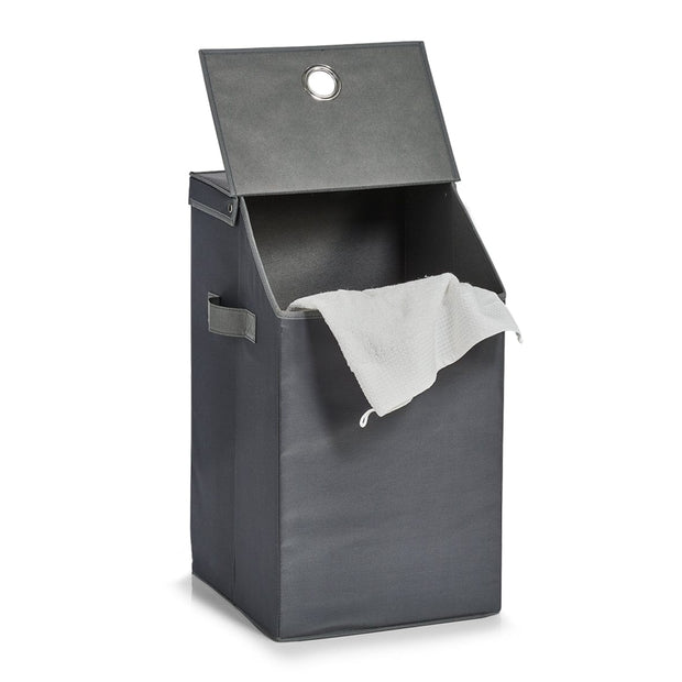 Zeller Cesto portabiancheria con coperchio Home, Poliestere antracite, l34xl34xh60 cm