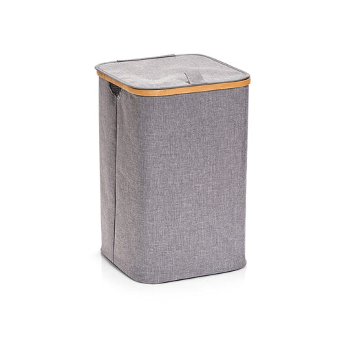 Zeller Cesto portabiancheria con coperchio, Poliestere grigio, L33xL33xH50 cm