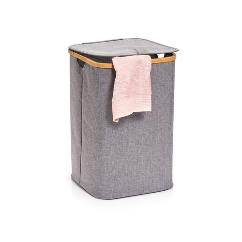 Zeller Cesto portabiancheria con coperchio, Poliestere grigio, L33xL33xH50 cm