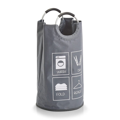 Zeller Cesto portabiancheria con manici Design, Poliestere Grigio, Ø 36xH72 cm