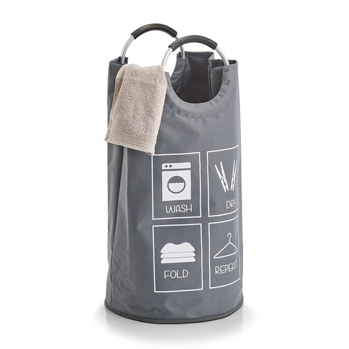 Zeller Cesto portabiancheria con manici Design, Poliestere Grigio, Ø 36xH72 cm