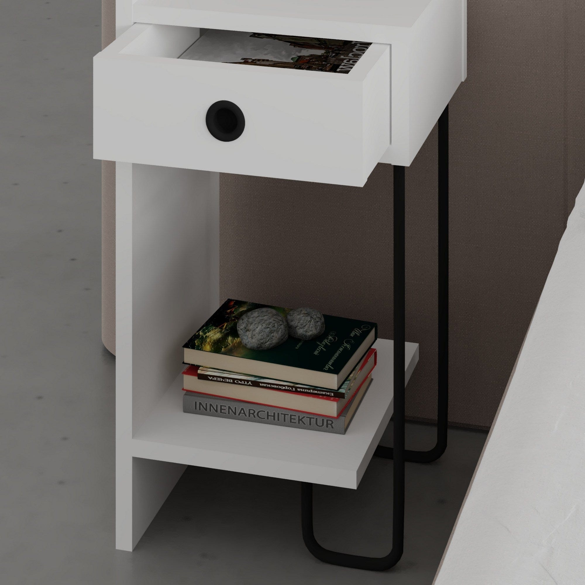 Asir Comodino con 1 cassetto Sirius Left V2 Bianco