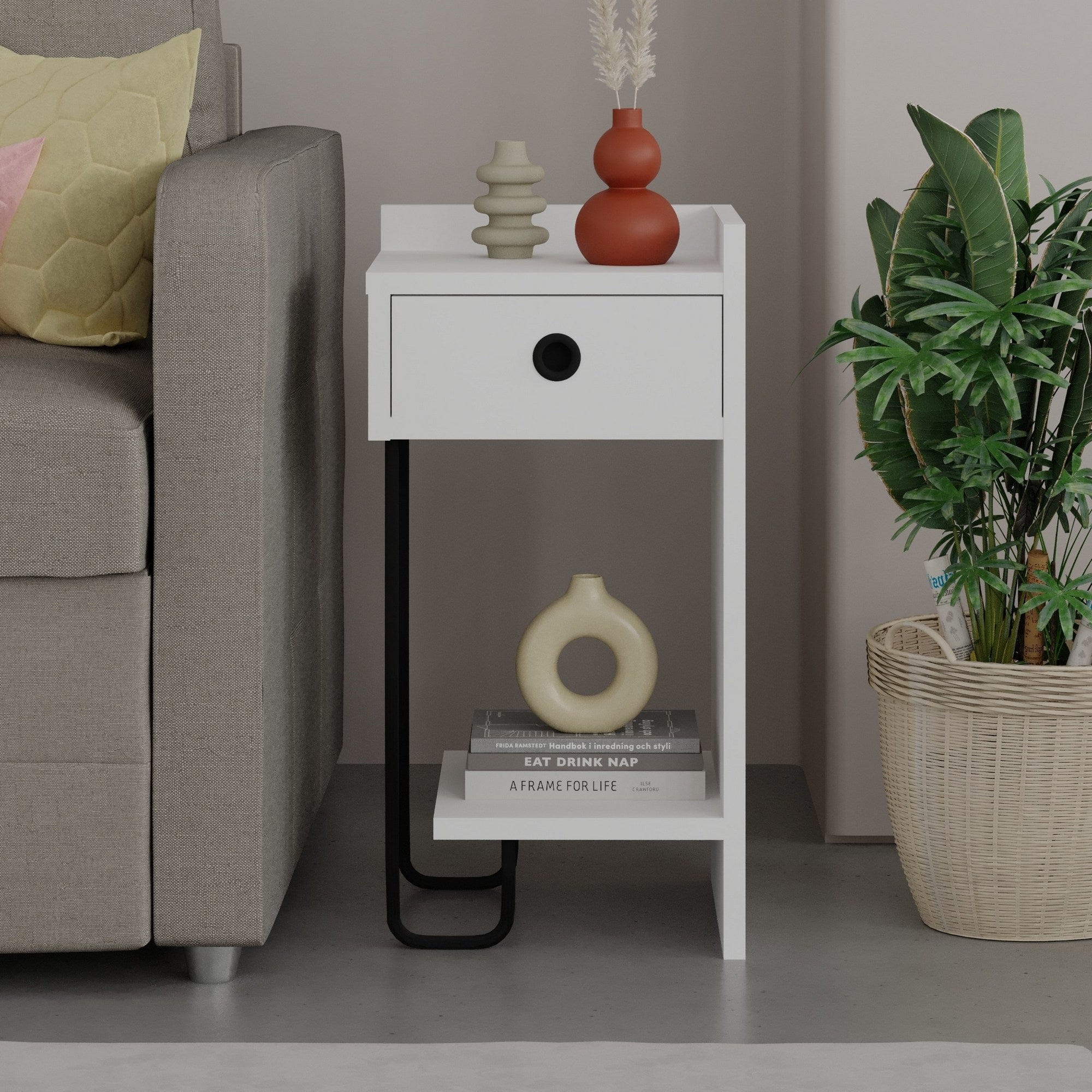 Asir Comodino con 1 cassetto Sirius Right Bianco