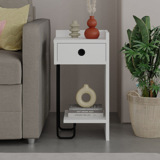 Asir Comodino con 1 cassetto Sirius Right Bianco