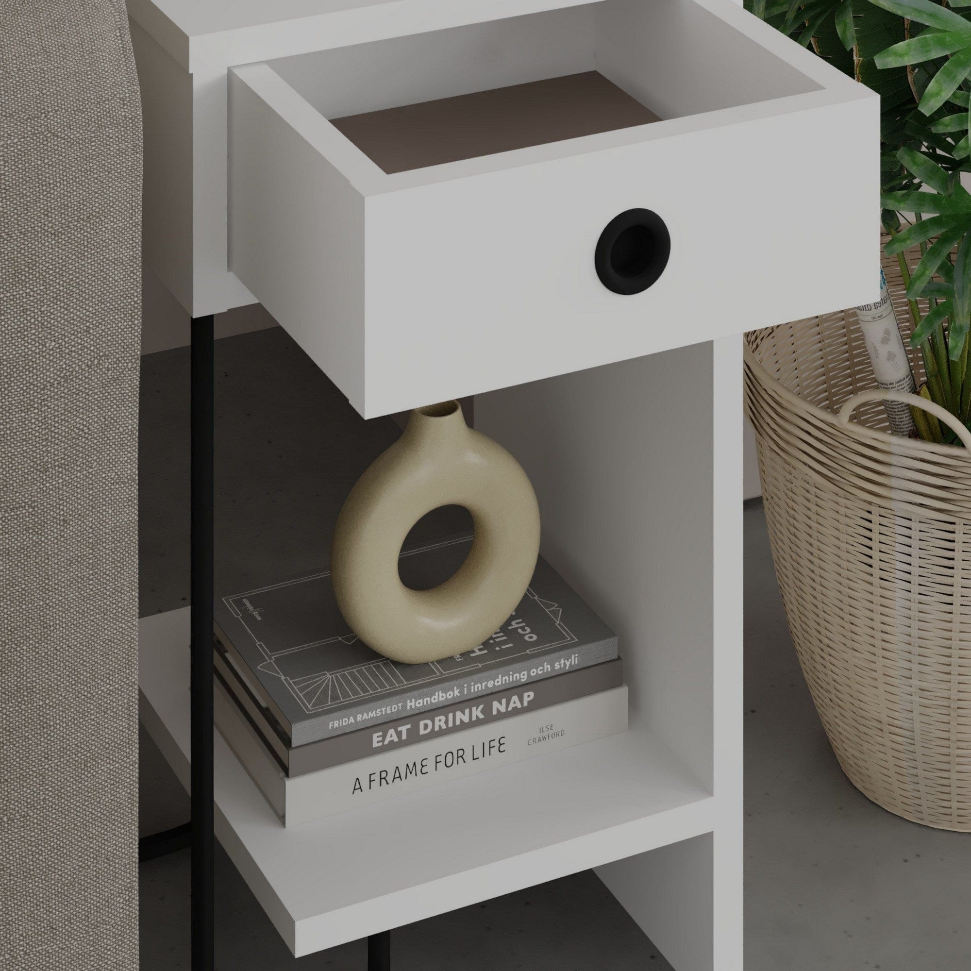 Asir Comodino con 1 cassetto Sirius Right Bianco