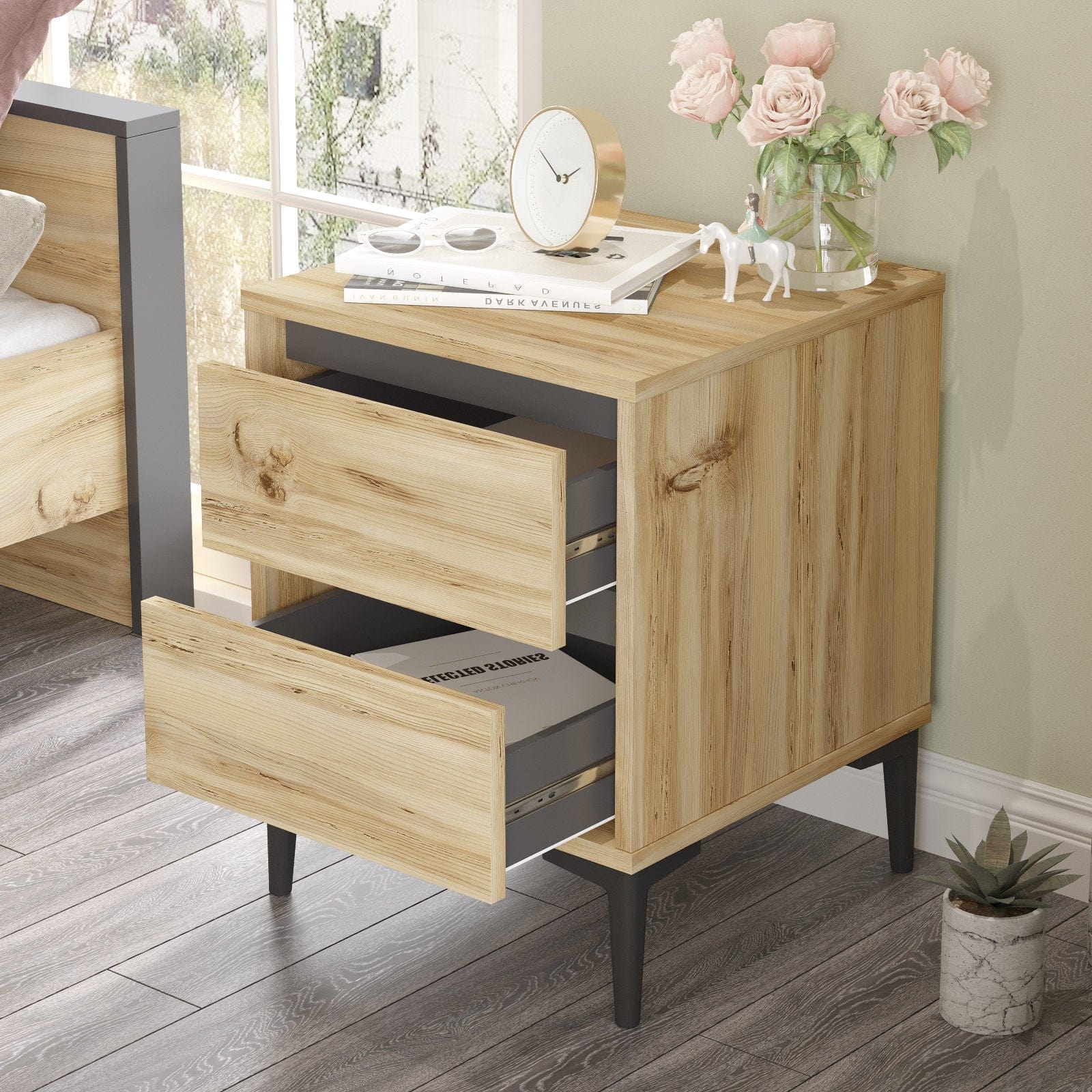 Asir Comodino con 2 cassetti Ark 6 Naturale