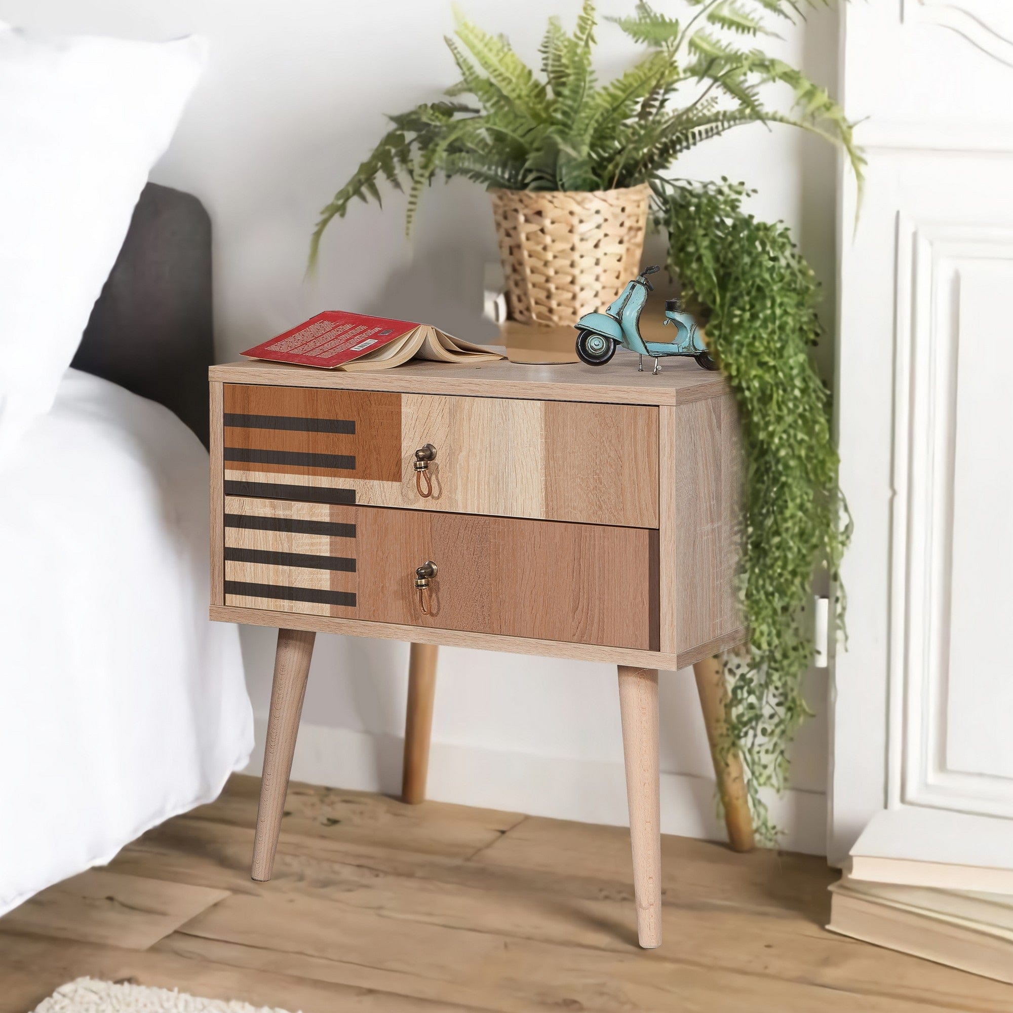 Asir Comodino con 2 cassetti City Colorblock Multicolore