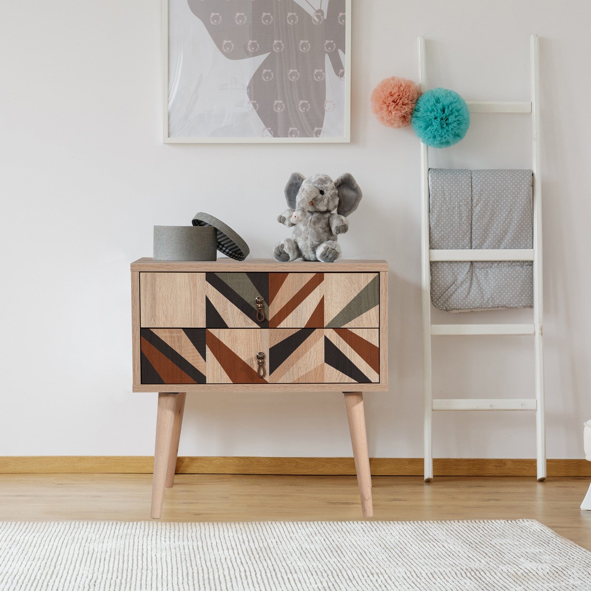 Asir Comodino con 2 cassetti City Triangle Multicolore