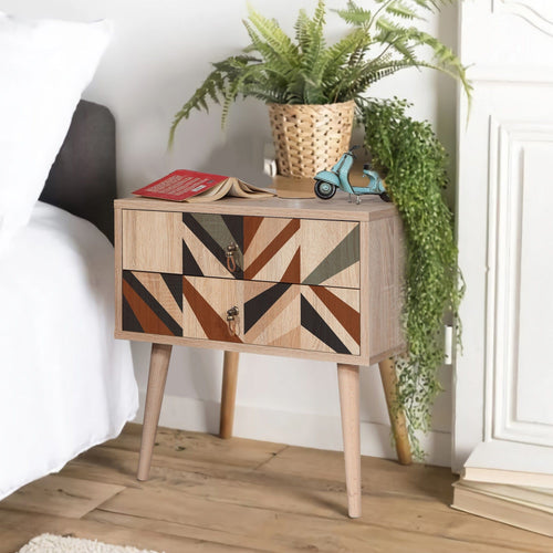 Asir Comodino con 2 cassetti City Triangle Multicolore