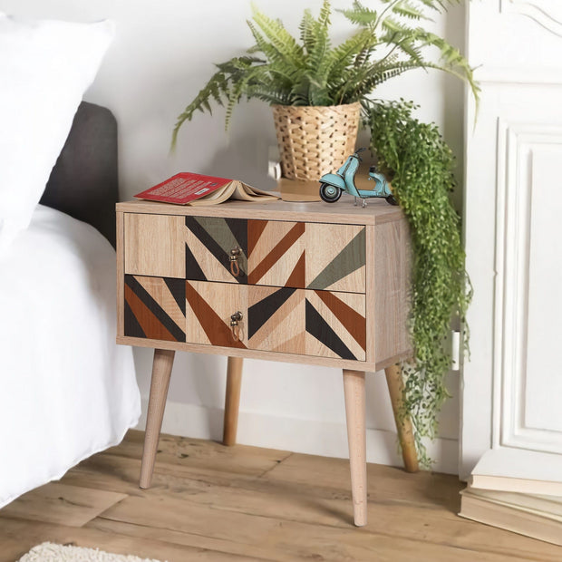 Asir Comodino con 2 cassetti City Triangle Multicolore