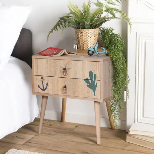 Asir Comodino con 2 cassetti City Two Marin Multicolore