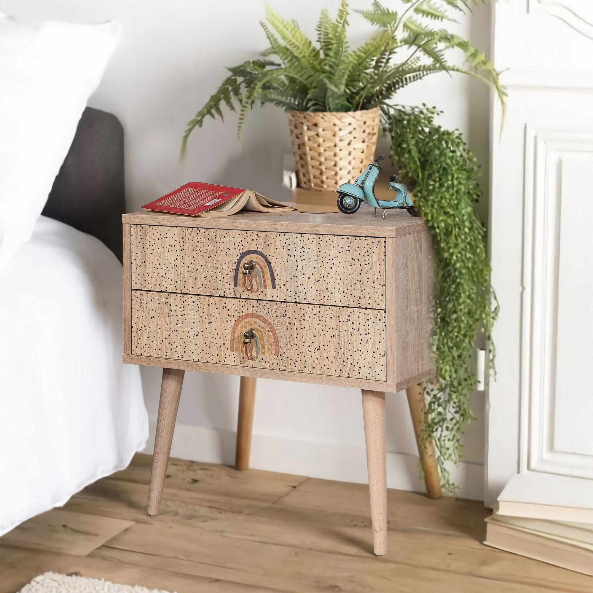 Asir Comodino con 2 cassetti City Two Rainbow Multicolore