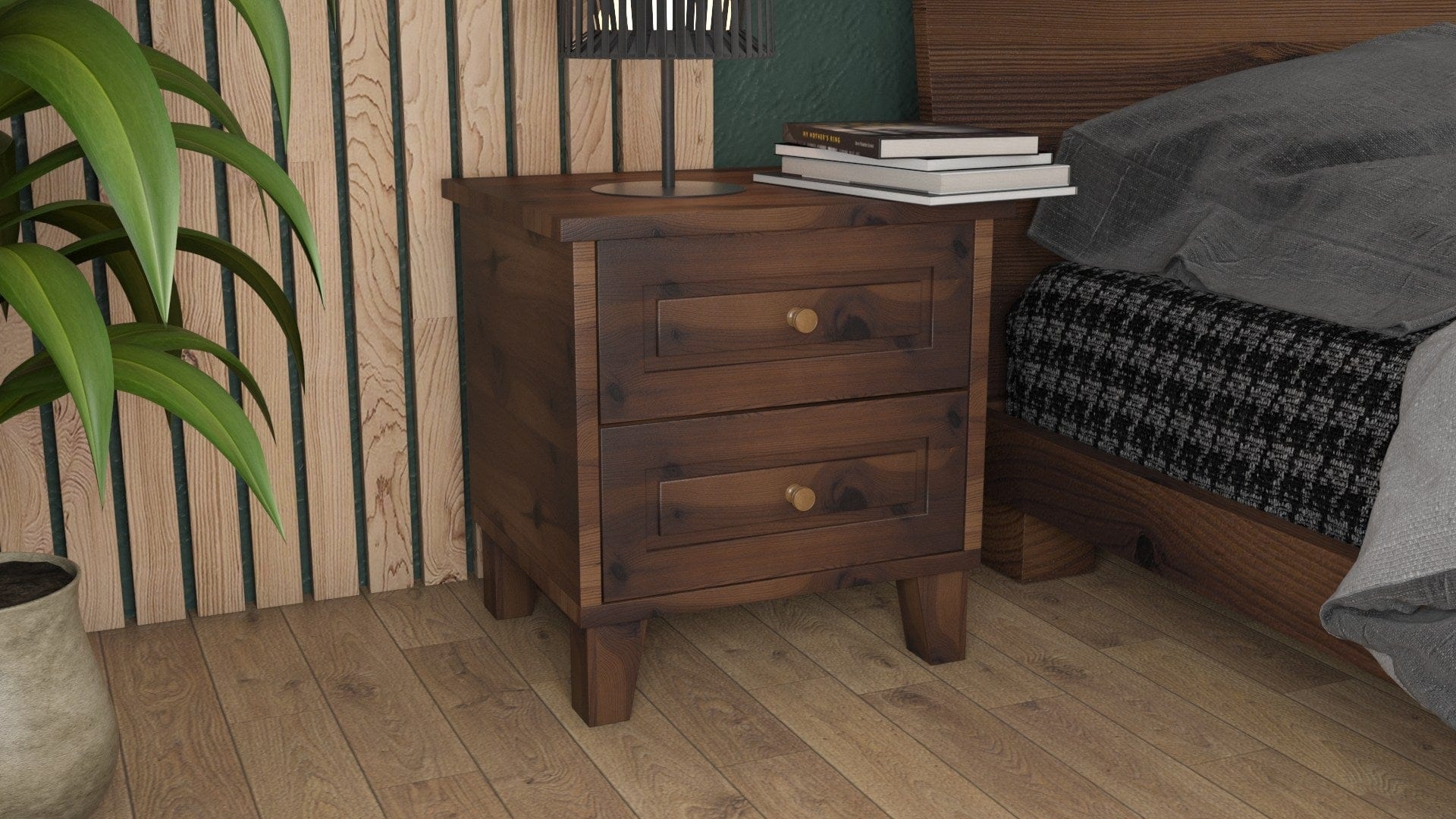 Asir Comodino con 2 cassetti Elegant Noce