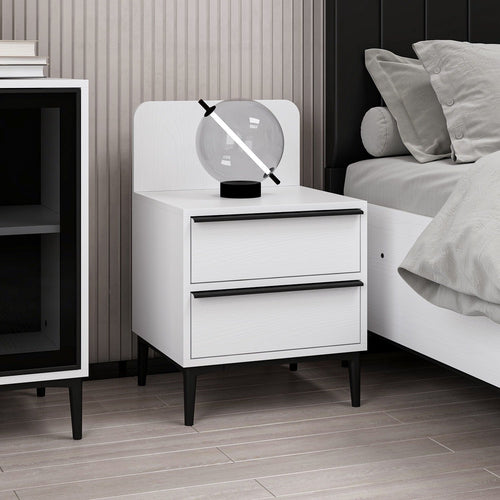 Asir Comodino con 2 cassetti Elevate Bianco