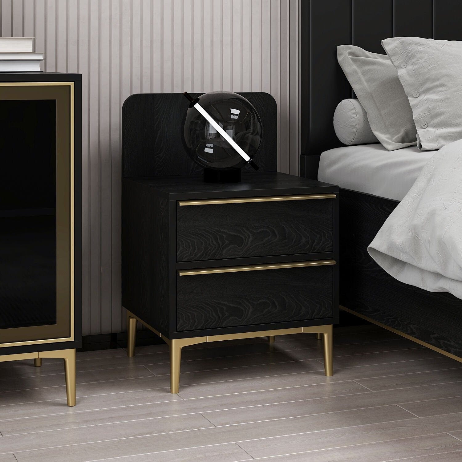 Asir Comodino con 2 cassetti Elevate Nero