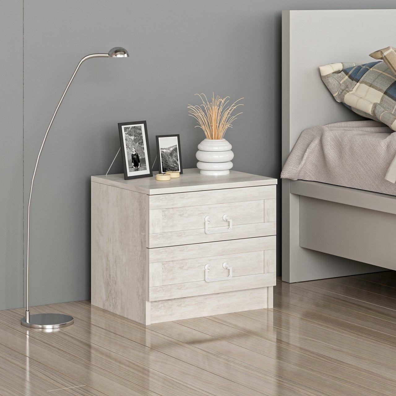 Asir Comodino con 2 cassetti Kale 4922 Bianco