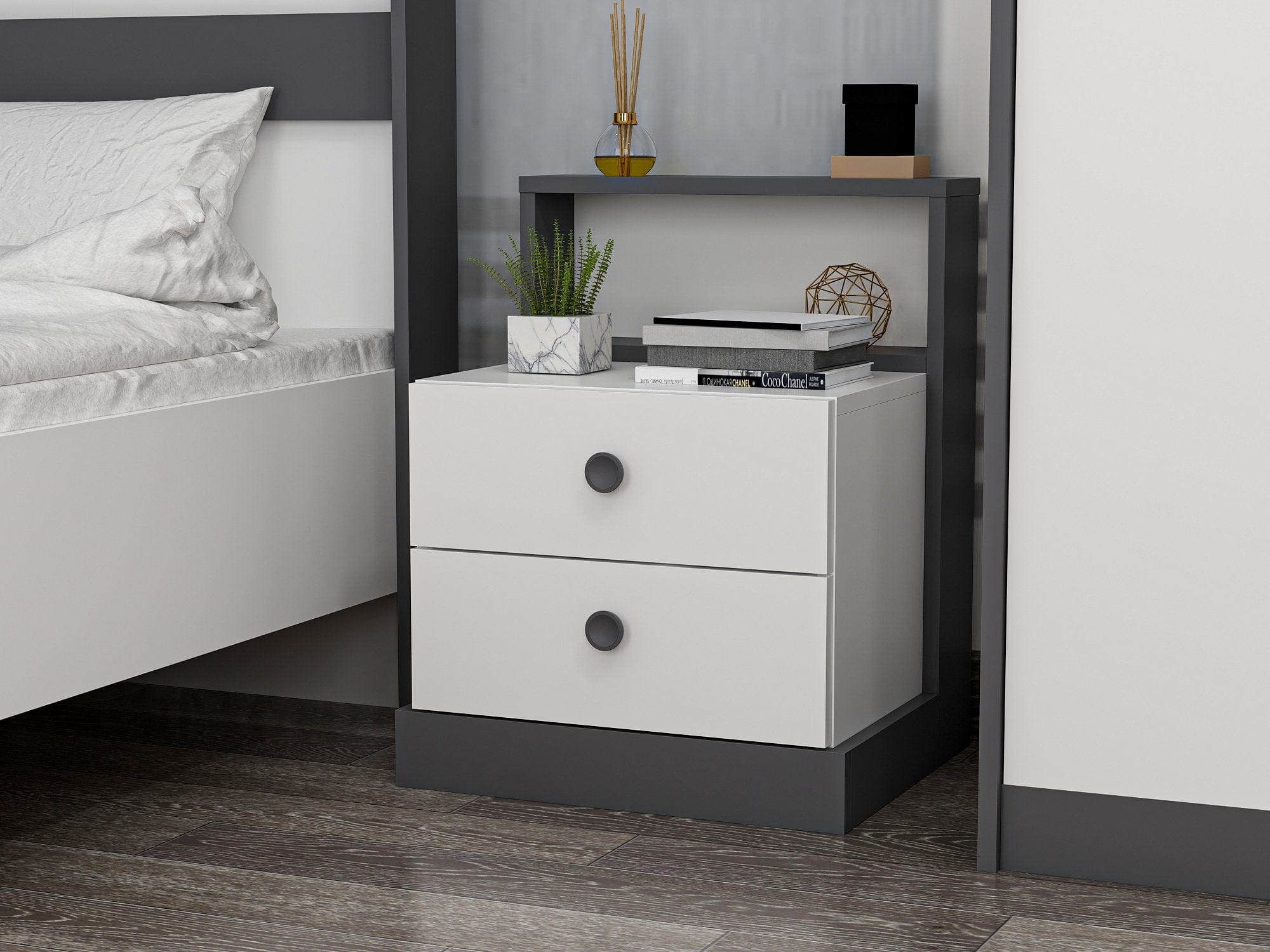 Asir Comodino con 2 cassetti Life Bianco
