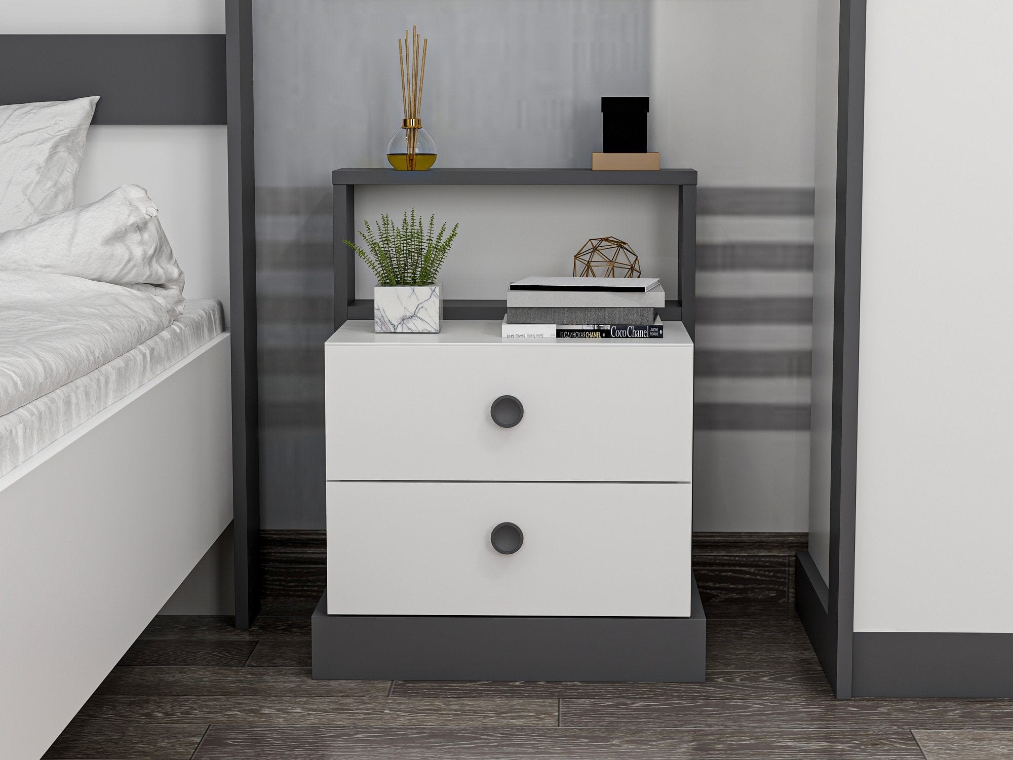 Asir Comodino con 2 cassetti Life Bianco