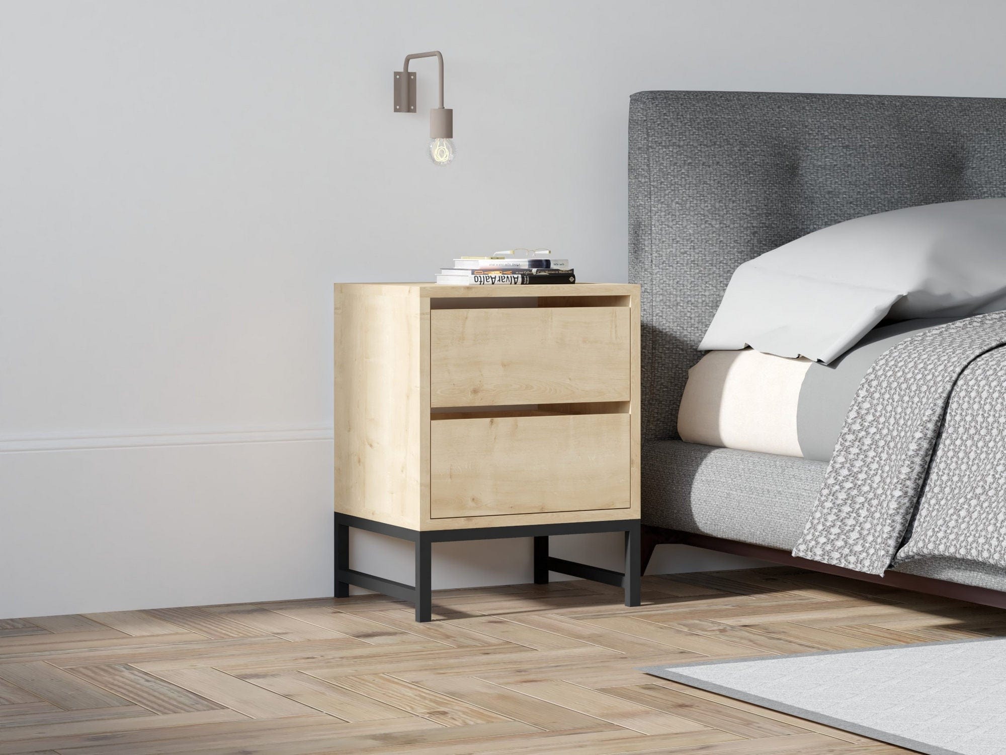 Asir Comodino con 2 cassetti Nehir Naturale