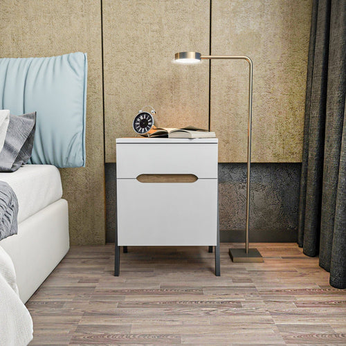 Asir Comodino con 2 cassetti Neva Bianco